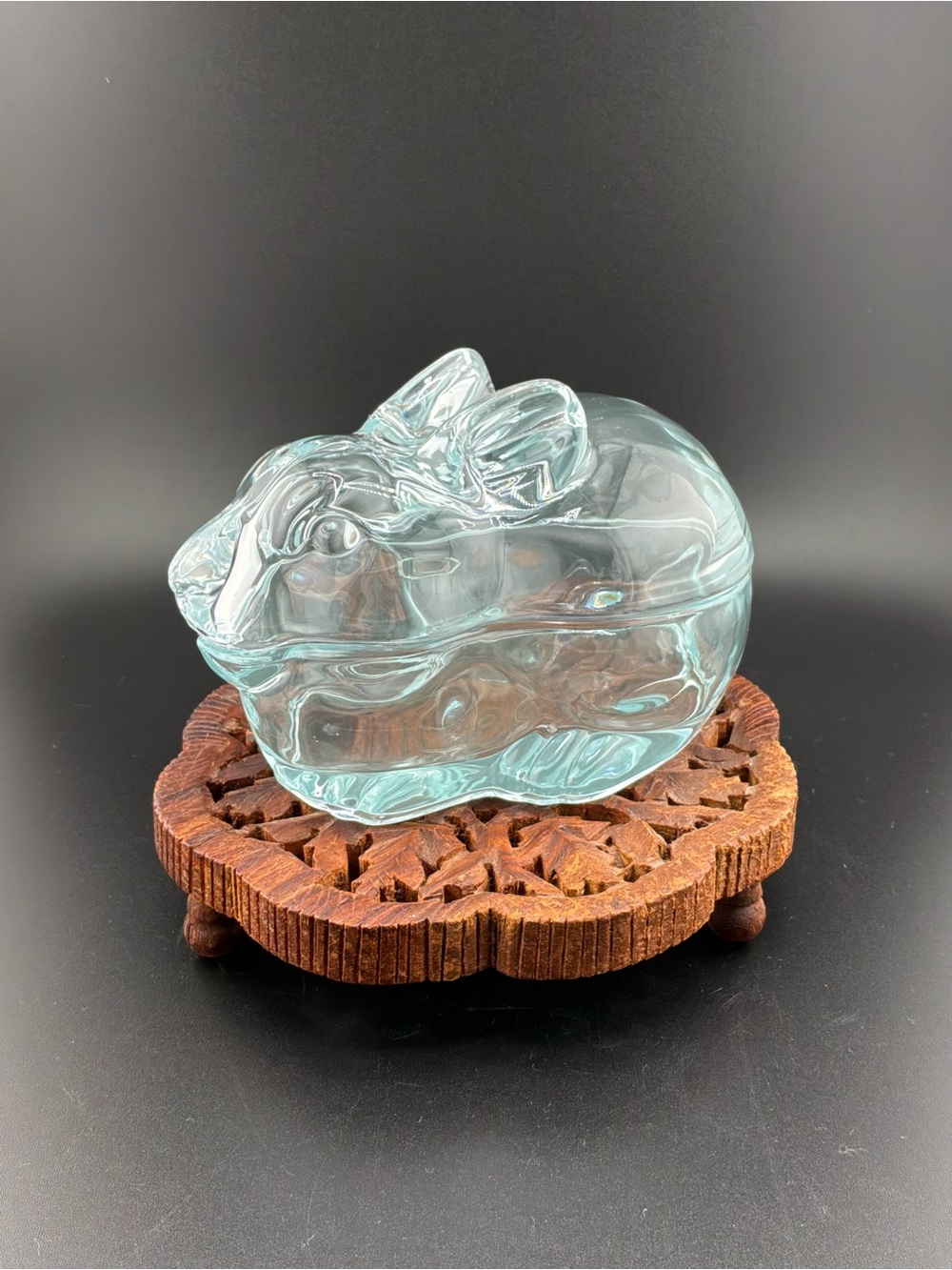 Crate&Barrel Light Aqua Glass‎ Bunny Trinket Box